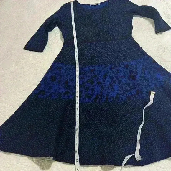 DANNY and NICOLE Women’s Dress Knit Stretch Black Blue Flowers‎ Dot A Line - MP - Picture 4 of 6